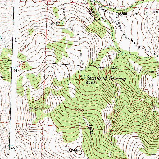 Topographic Map of Sanford Spring, ID