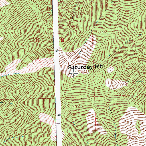 Topographic Map of Saturday Mountain, ID
