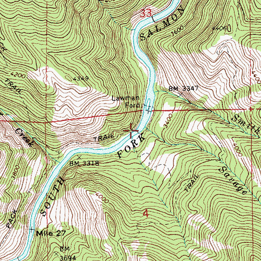 Topographic Map of Savage Creek, ID