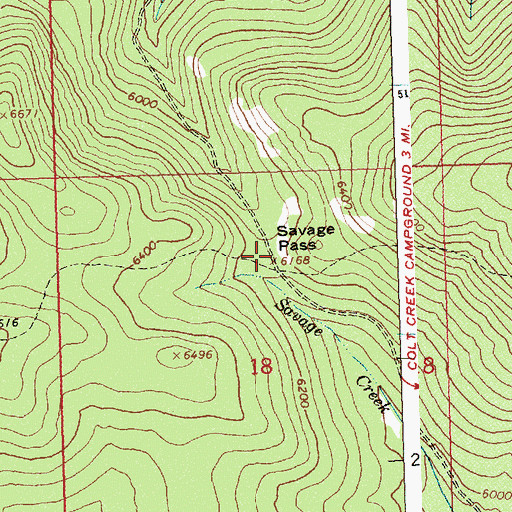 Topographic Map of Savage Pass, ID