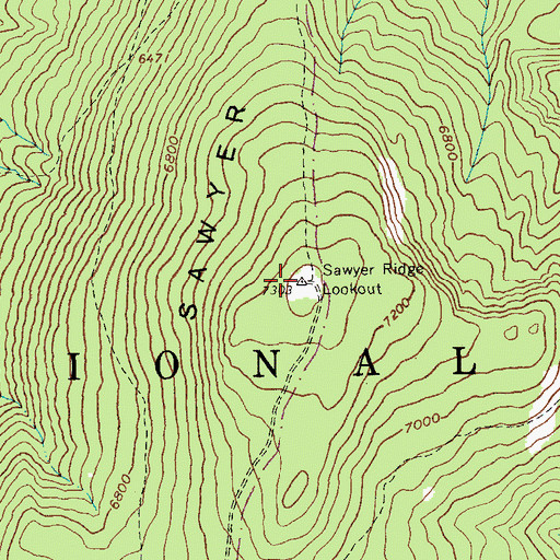 Topographic Map of Sawyer Ridge Lookout, ID