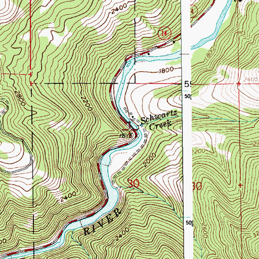 Topographic Map of Schwartz Creek, ID