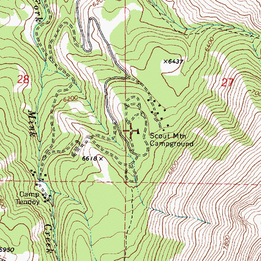 Topographic Map of Scout Mountain Campground, ID