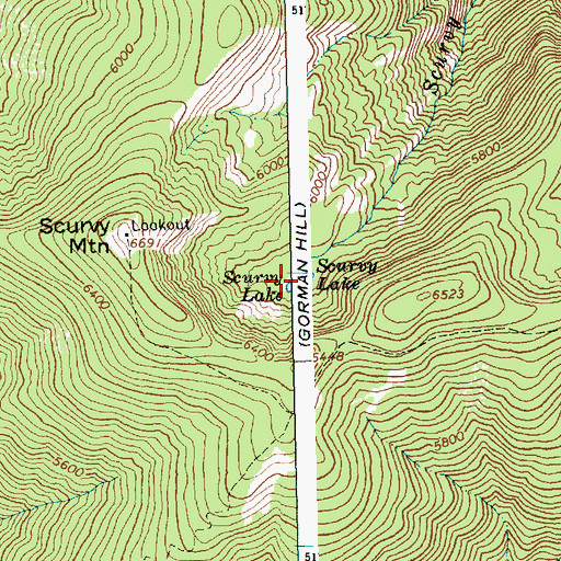 Topographic Map of Scurvy Lake, ID