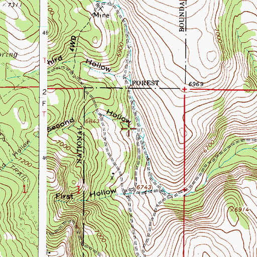 Topographic Map of Second Hollow, ID