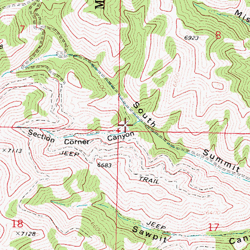 Topographic Map of Section Corner Canyon, ID