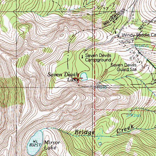 Topographic Map of Seven Devils Lake, ID