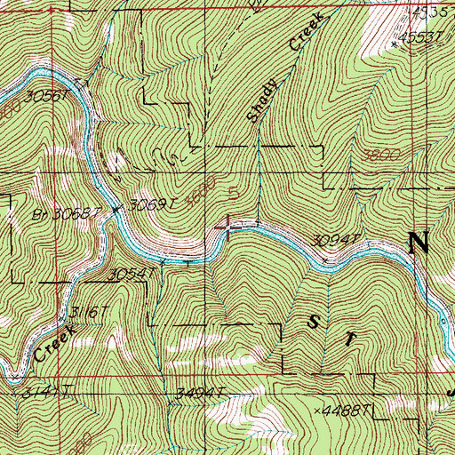 Topographic Map of Shady Creek, ID