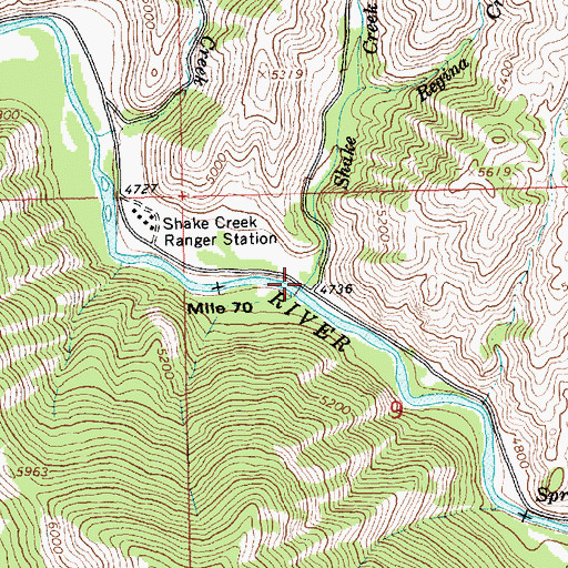 Topographic Map of Shake Creek, ID