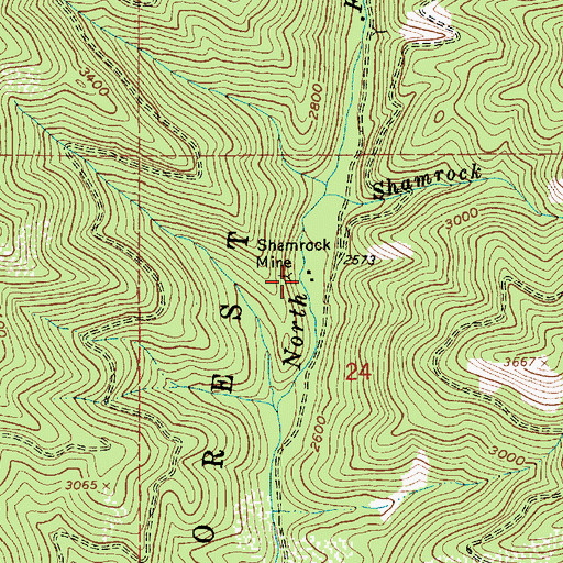 Topographic Map of Shamrock Mine, ID