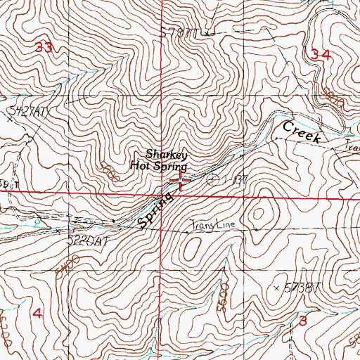 Topographic Map of Sharkey Hot Spring, ID