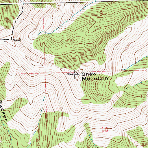 Topographic Map of Shaw Mountain, ID