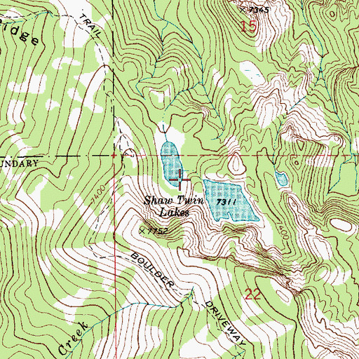 Topographic Map of Shaw Twin Lakes, ID