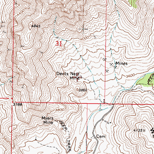 Topographic Map of Devils Nest Mine, AZ