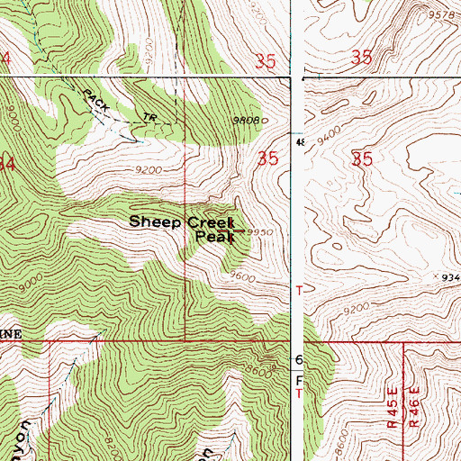 Topographic Map of Sheep Creek Peak, ID
