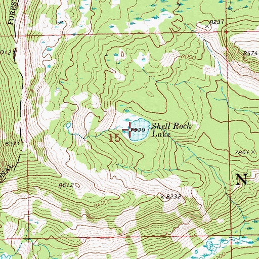 Topographic Map of Shell Rock Lake, ID