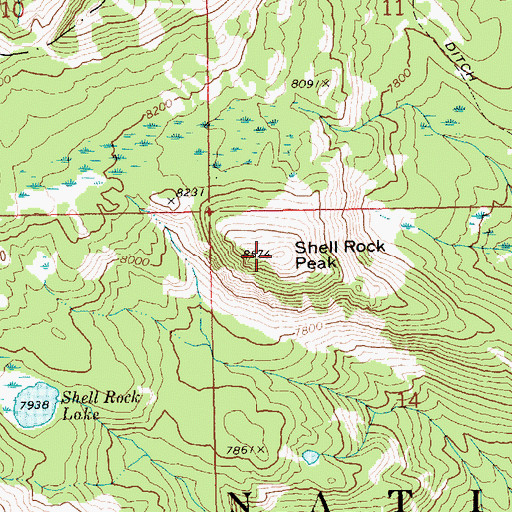 Topographic Map of Shell Rock Peak, ID