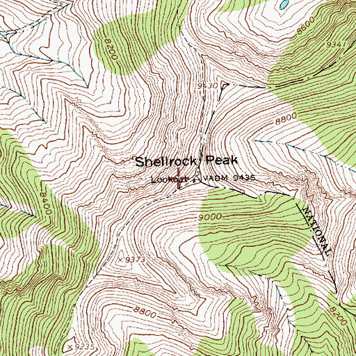 Topographic Map of Shellrock Peak, ID