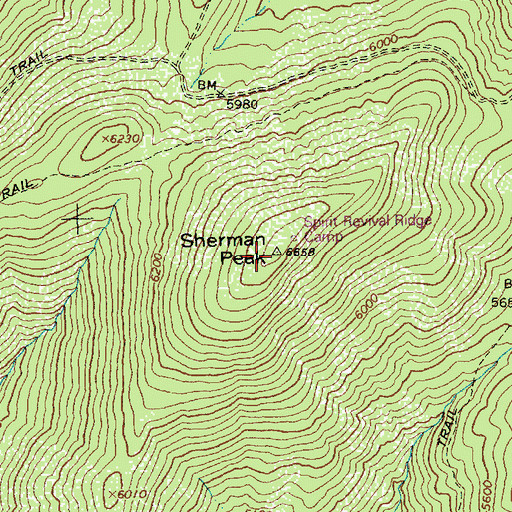 Topographic Map of Sherman Peak, ID