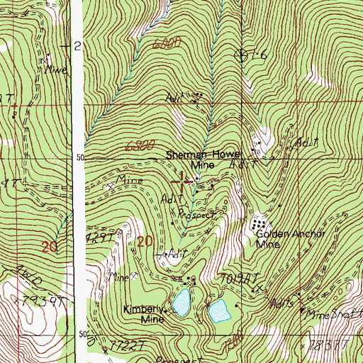Topographic Map of Sherman-Howe Mine, ID