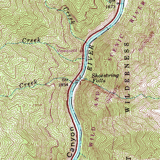 Topographic Map of Shoestring Falls, ID