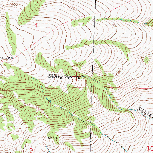 Topographic Map of Sibley Spring, ID