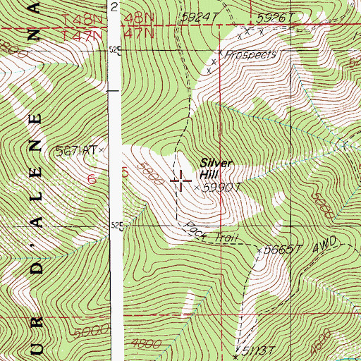 Topographic Map of Silver Hill, ID