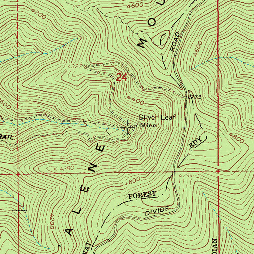 Topographic Map of Silver Leaf Mine, ID