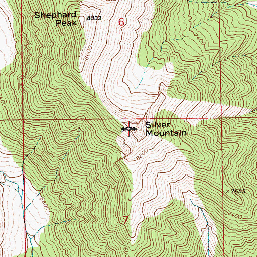 Topographic Map of Silver Mountain, ID