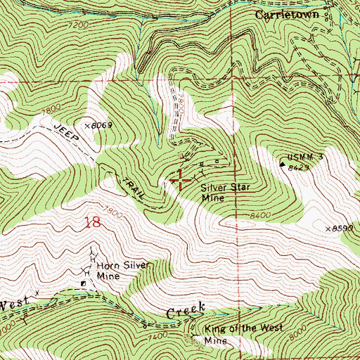 Topographic Map of Silver Star Mine, ID