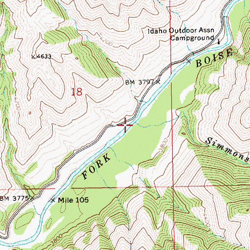 Topographic Map of Simmons Creek, ID