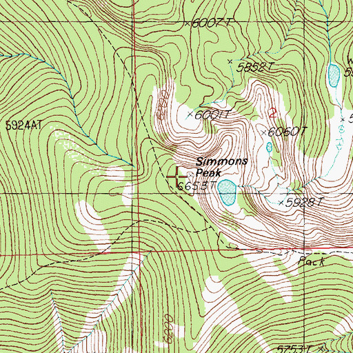 Topographic Map of Simmons Peak, ID