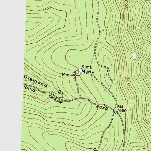 Topographic Map of Sims Mine, ID