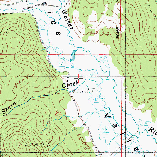Topographic Map of Skern Creek, ID
