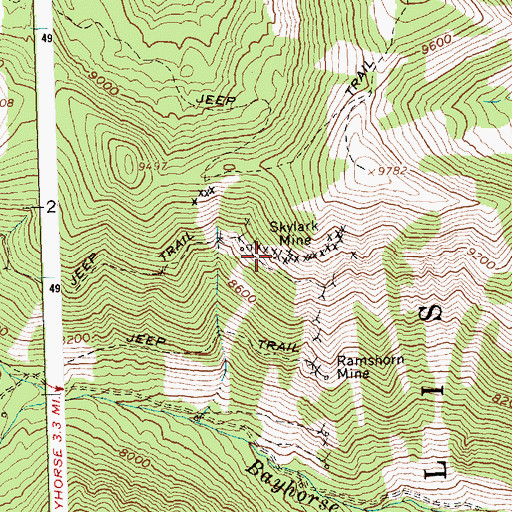 Topographic Map of Skylark Mine, ID