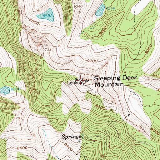 Topographic Map of Sleeping Deer Mountain, ID
