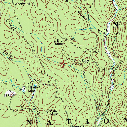 Topographic Map of Slip Easy Mine, ID