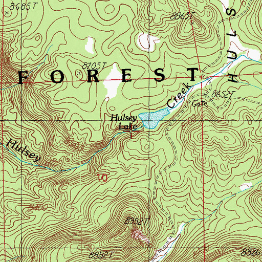 Topographic Map of Hulsey Lake Dam, AZ