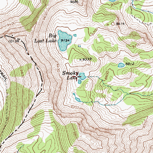 Topographic Map of Smoky Lake, ID