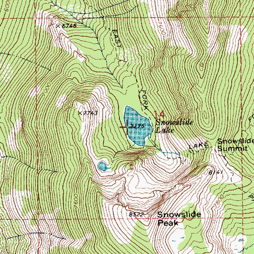 Topographic Map of Snowslide Lake, ID