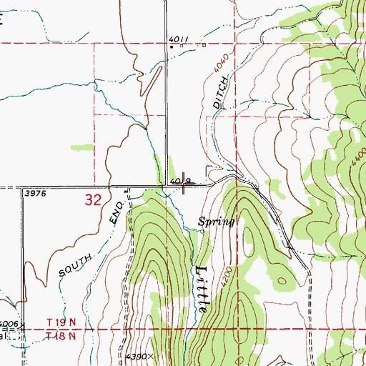 Topographic Map of South End Ditch, ID