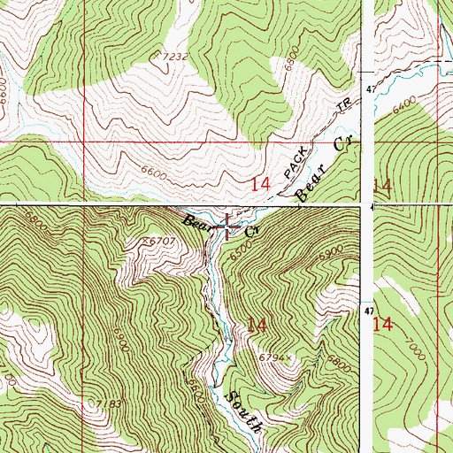 Topographic Map of South Fork Bear Creek, ID