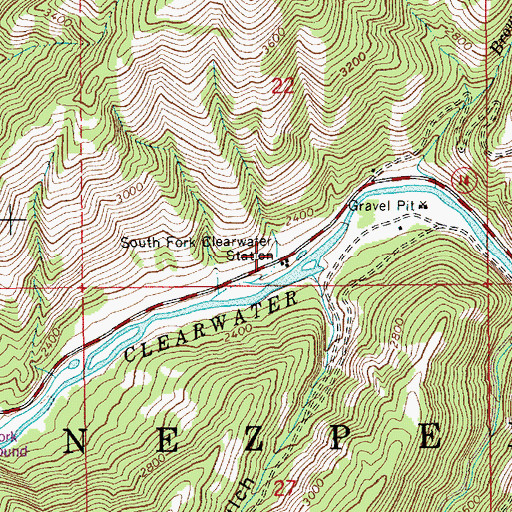 Topographic Map of South Fork Clearwater Station, ID