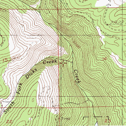 Topographic Map of South Fork Dicks Creek, ID