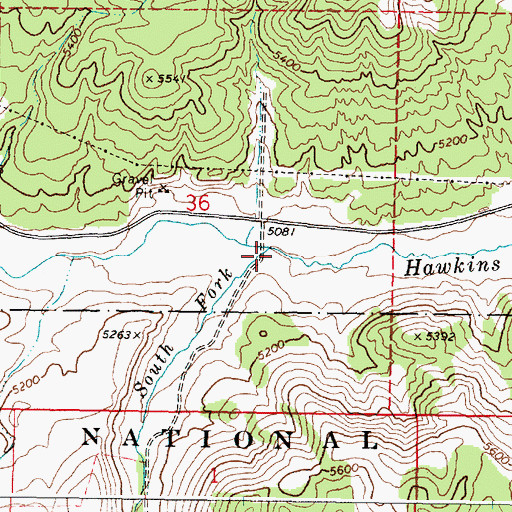 Topographic Map of South Fork Hawkins Creek, ID