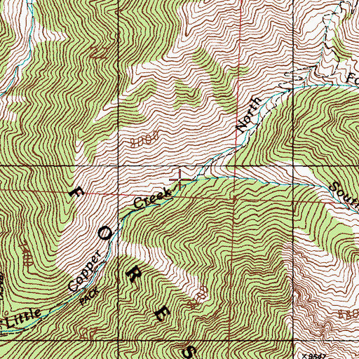 Topographic Map of South Fork Little Copper Creek, ID