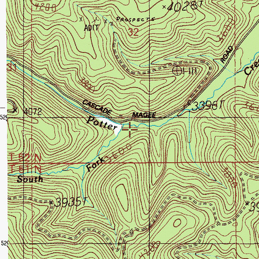 Topographic Map of South Fork Potter Creek, ID