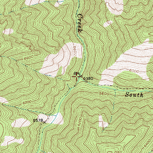 Topographic Map of South Fork Rush Creek, ID