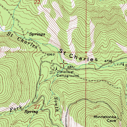 Topographic Map of South Fork Saint Charles Creek, ID