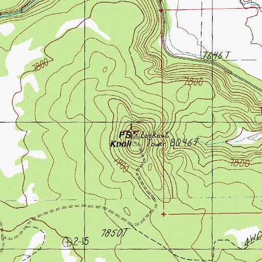 Topographic Map of P S Knoll Lookout Tower, AZ